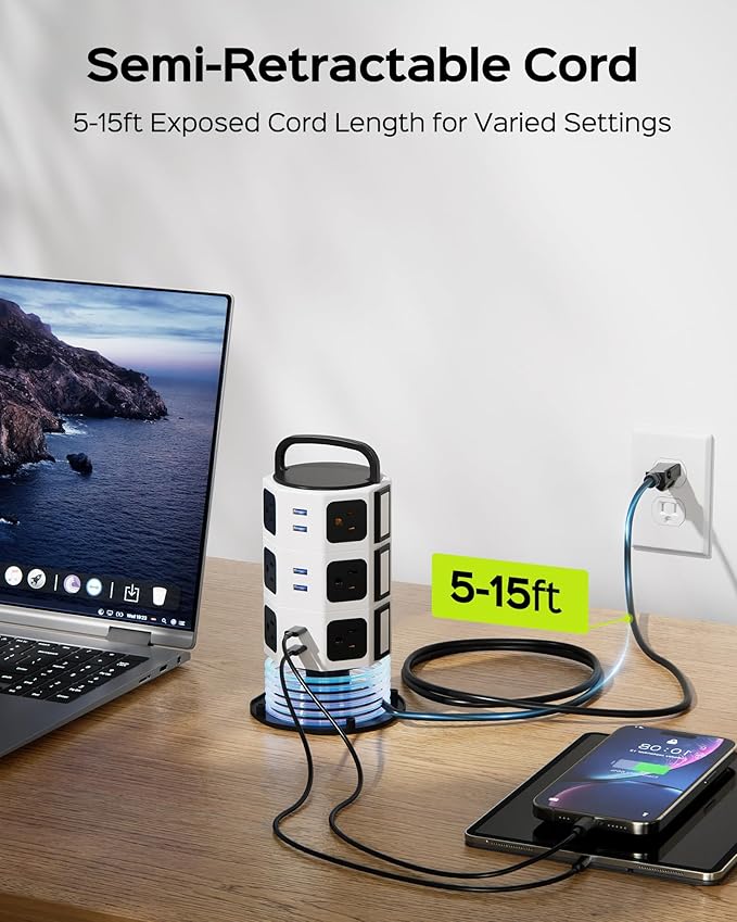 Power Strip Tower Surge Protector, JACKYLED 1625W 13A Outlet Surge Electric - Image 3