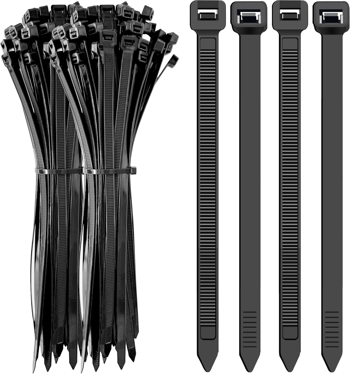 Zip Ties Heavy Duty 12 Inch 200 Lbs, 200 Pack Black Cable Ties, Large Zipties Nylon Plastic Wire Ties for Cable Management, Outdoor Use