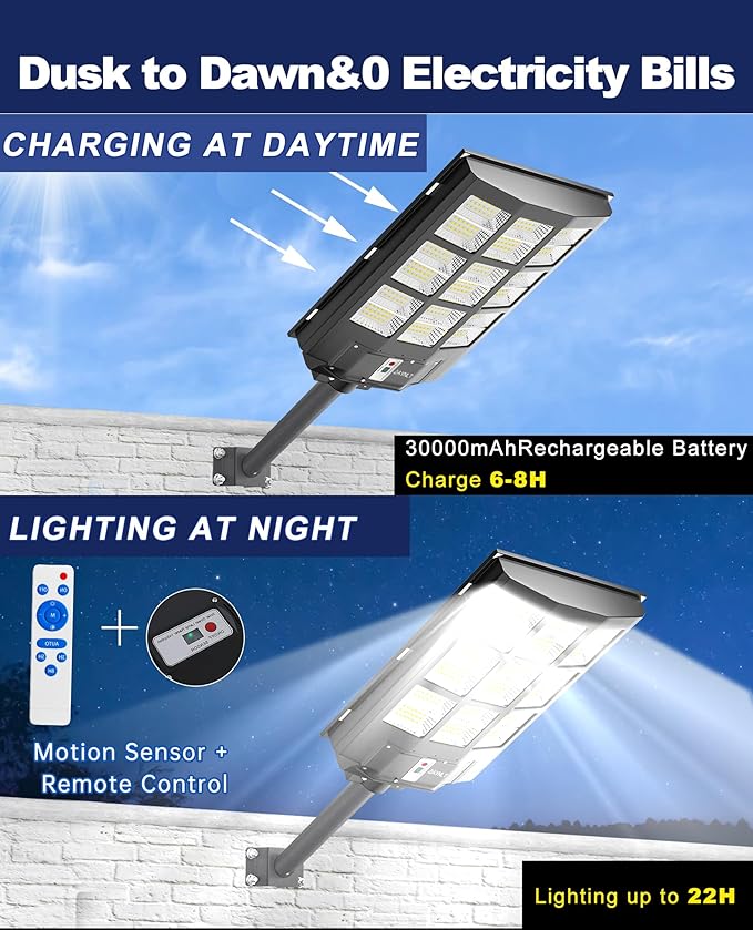 JAYNLT Y-3600W Solar Street Lights Outdoor, 360000LM 6500K Parking Lot Lights - Image 2