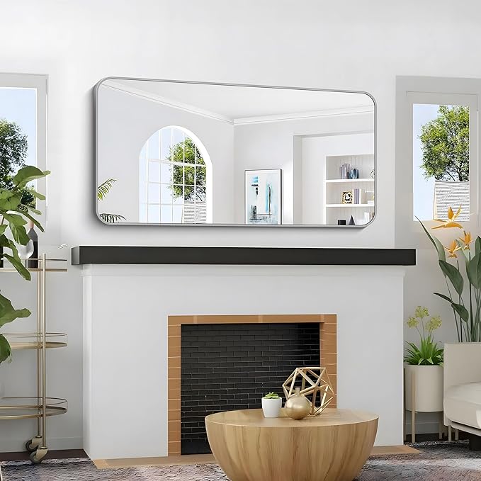 48x24 Inch Silver Bathroom Mirror, Metal Framed Silver Rectangle Mirror - Image 2