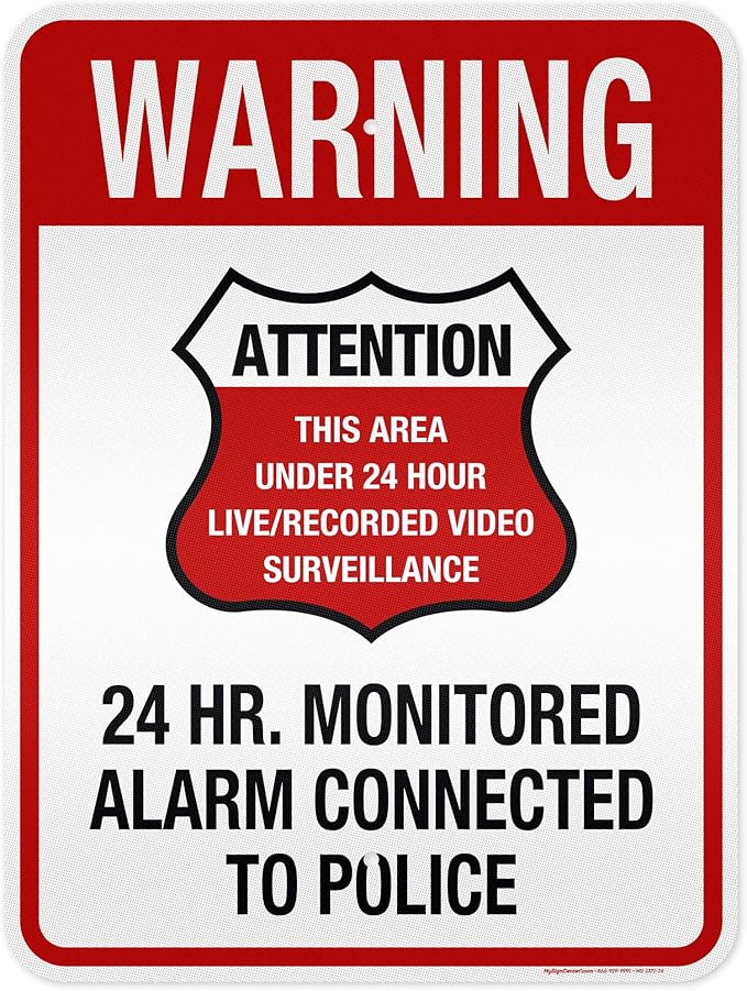 Warning 24 HR. Monitored Alarm Connected To Police Sign, 18x24 Inches, 3M EGP by MySignCenter