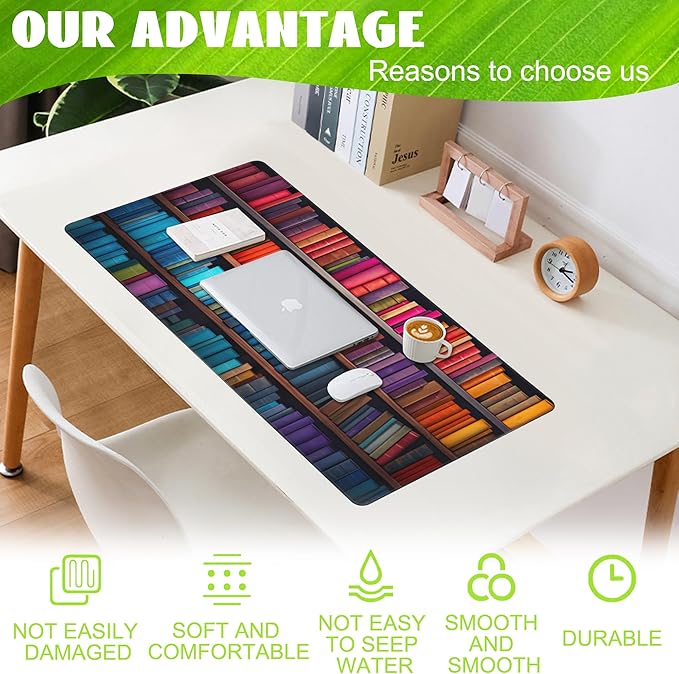 Eflxamz Large Gaming Mouse Pad for Desk, Bookshelves Full of Books Desk Mat - Image 4