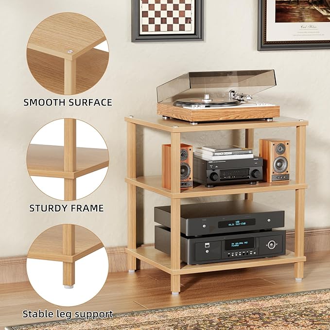 3-Tier AV Media Player Stand, Natural Stereo Cabinet, Modern Audio Shelf - Image 7