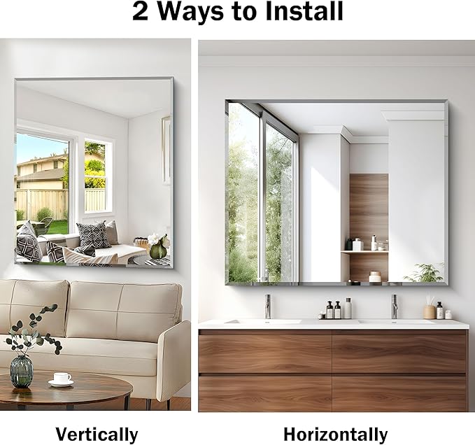 CILIBER Beveled Bathroom Mirror, 40x48 Inch Large Frameless Mirrors - Image 6