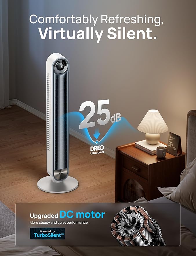 Dreo Tower Fan for Bedroom, Upgrated DC 9 Speeds Ultra-Quiet Floor Fan - Image 3