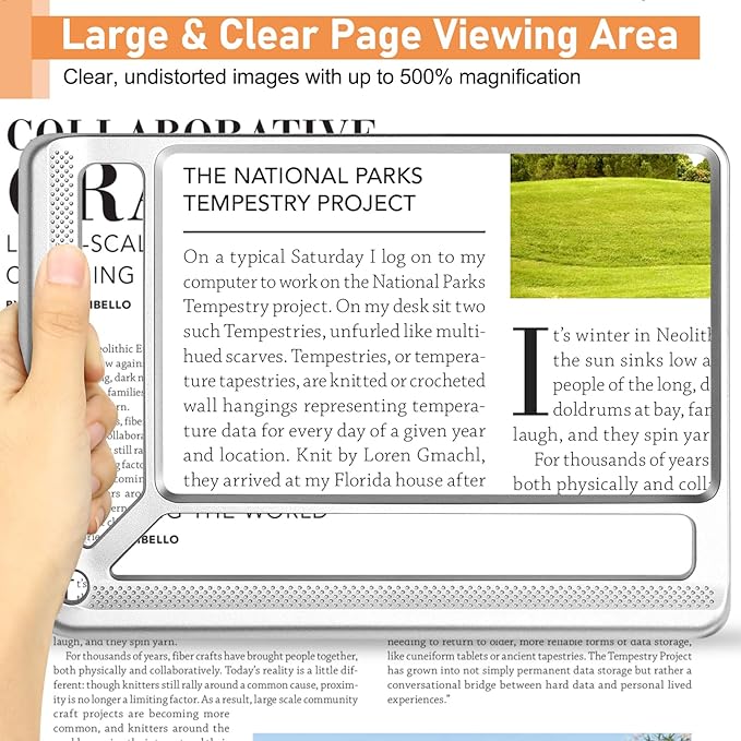 5X Full Page Magnifying Glass for Reading, Lightweight Rectangular Magnifier - Image 2