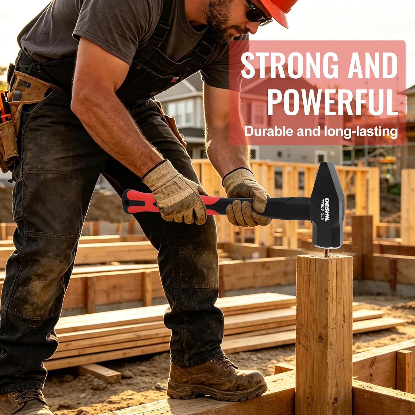 3 lb Flat Peen Blacksmith Hammer with Fiberglass Handle | Controlled Impact, Secure Hold, Balanced Swing, Comfort Grip, Forging Metalwork Masonry Demolition Repair Garage Jobsite Use