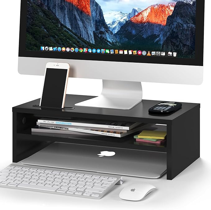 BONTEC Wooden Monitor Stand Riser, 2-Tier Desk Shelf by BONTEC