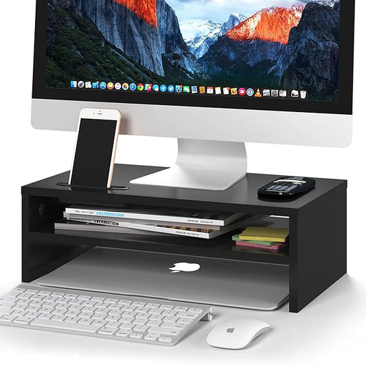 BONTEC Wooden Monitor Stand Riser, 2-Tier Desk Shelf by BONTEC
