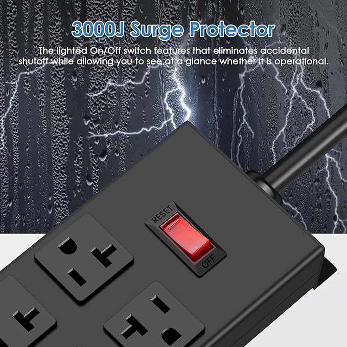 JUNNUJ Heavy Duty 20 Amp Power Strip, Garage 16 Outlets Metal 12 Gauge Surge - Image 3