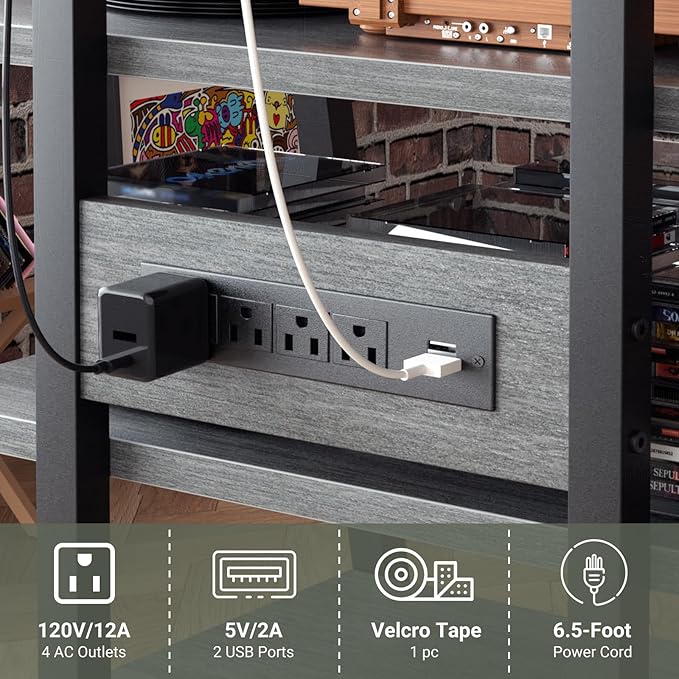 Besiost AV Media Stand with Outlets, Media Console with LED Lights, Stereo - Image 7