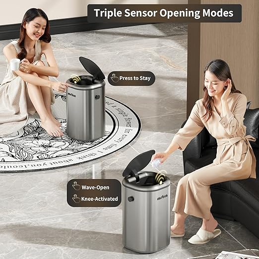 MRBIN Stainless Steel Motion Sensor Tall Bathroom Trash Can - Image 2