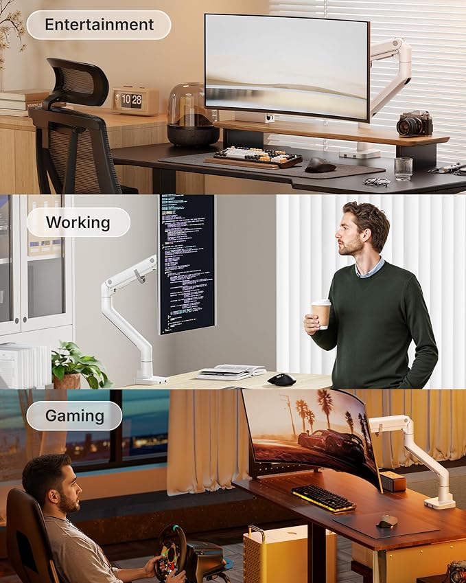 monTEK Single Monitor Arm with USB A/C, Ultrawide Monitor Stand - Image 9
