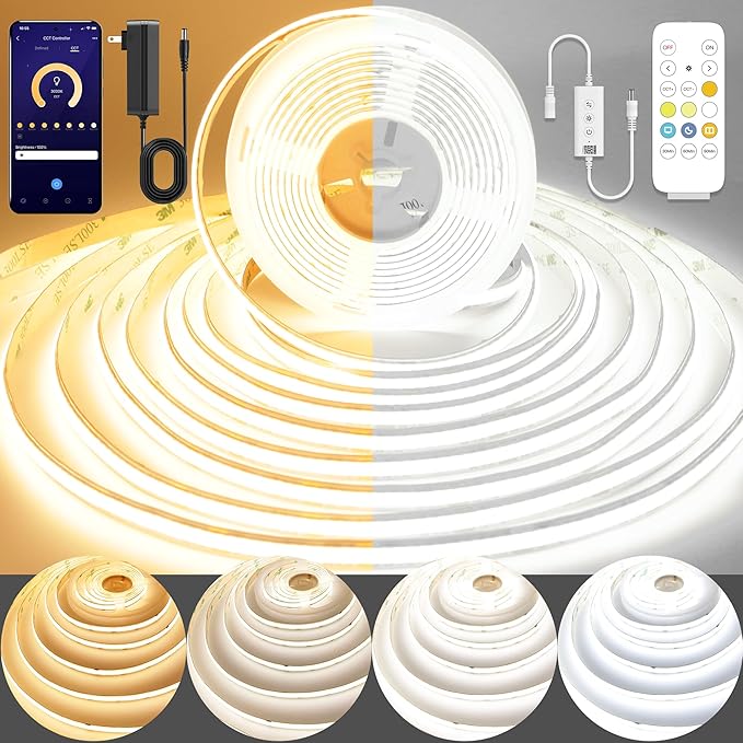 Pandery COB LED Strip Light, CCT Dimmable Strips Light, 2700K-6500K, 8mm Wide by PanderyCOBLightUPYourLife