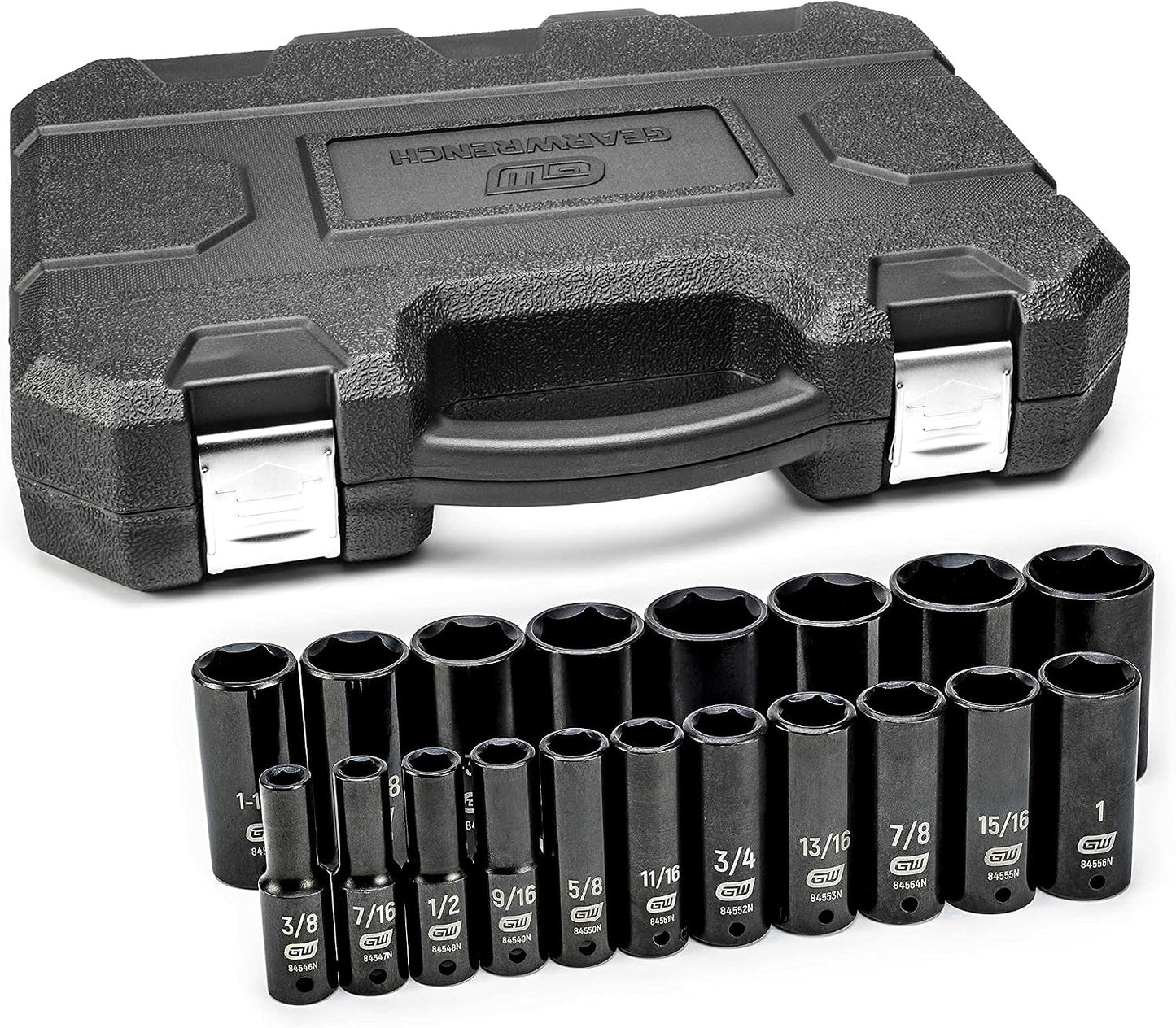 GEARWRENCH 19 Piece 1/2 Inch Drive 6 Point Impact Socket Set, Deep, SAE - 84934N