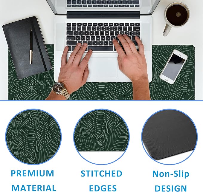 EOBKLAX Golden Tropical Leaf Large Gaming Mouse Pad, Waterproof Desk Mat - Image 3