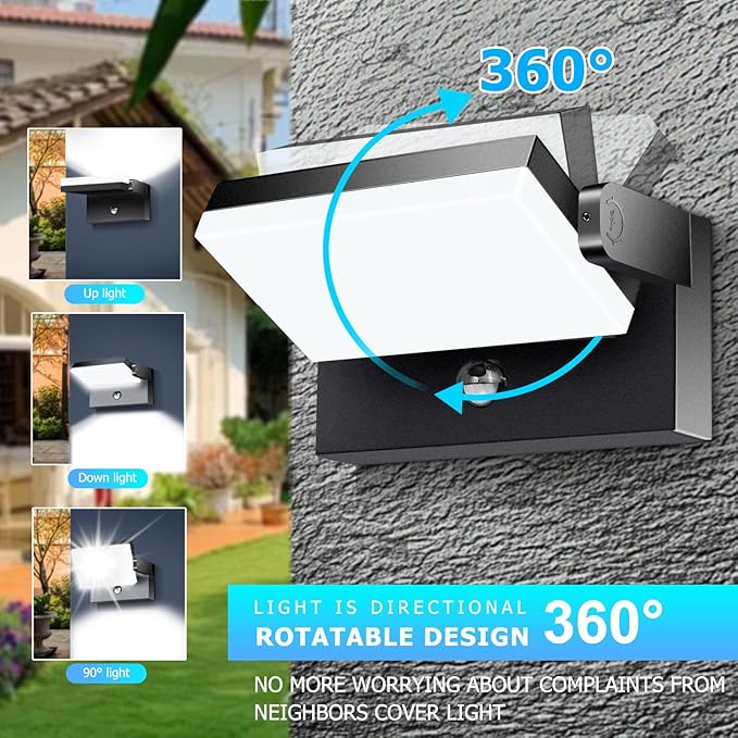 WISELUME 60W LED Outdoor Wall Light – 360° Rotatable, Motion Sensor & Color - Image 4