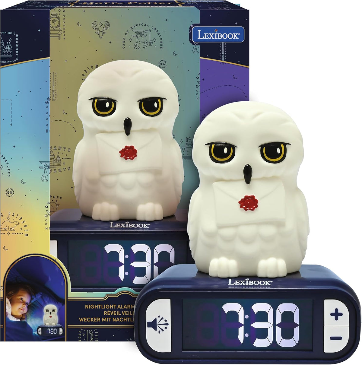 LEXiBOOK, Hedwig Nightlight Alarm Clock, Sounds and Melodies, Backlit LCD Screen