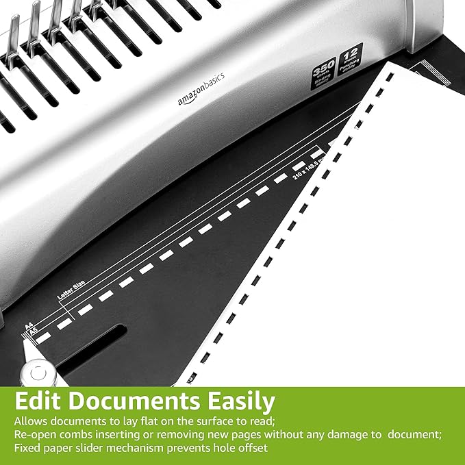 Amazon Basics Comb Binding Machine, 350 Sheets Capacity, - Image 3