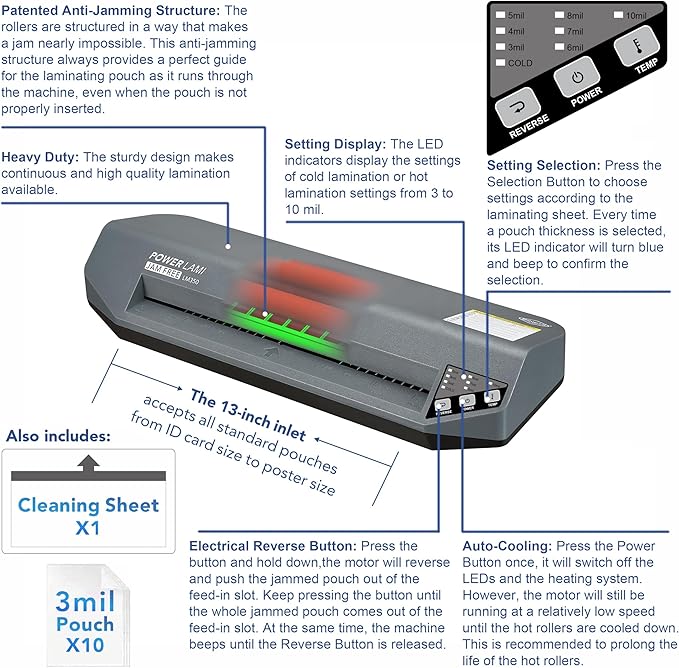 SINCHI 13" Commercial Laminator | 3–10 Mil, 48s Warm-Up, Heavy Duty No-Jam - Image 8