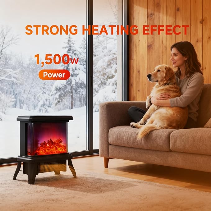 18 inch Panoramic Window with 1500W/1650W Electric Wood Fireplace Flame Effect - Image 2