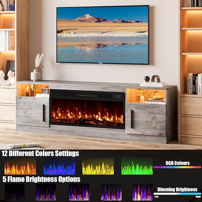 VITESSE TV Stand with 36" inch Electric Fireplace Up to 80" TVs, LED Light - Image 6