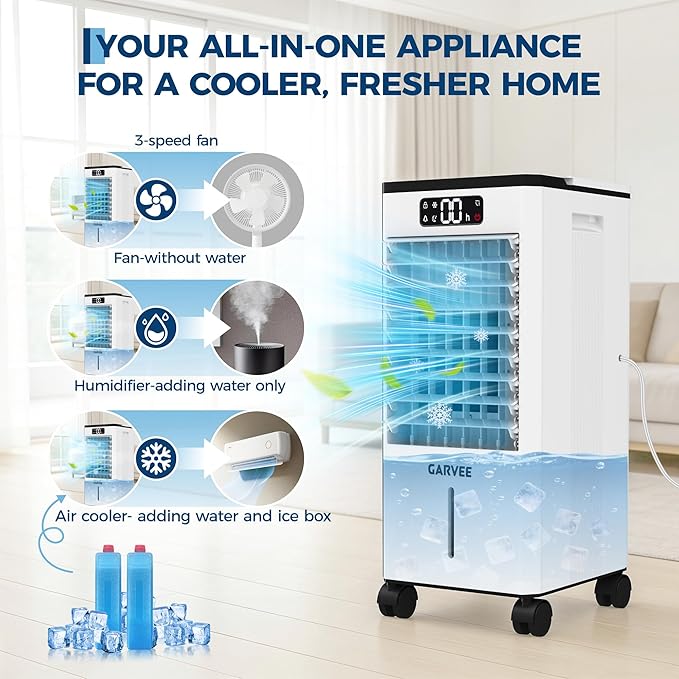 Portable Evaporative Air Cooler, 1.84Gal Touch Screen Cooler Fan - Image 4