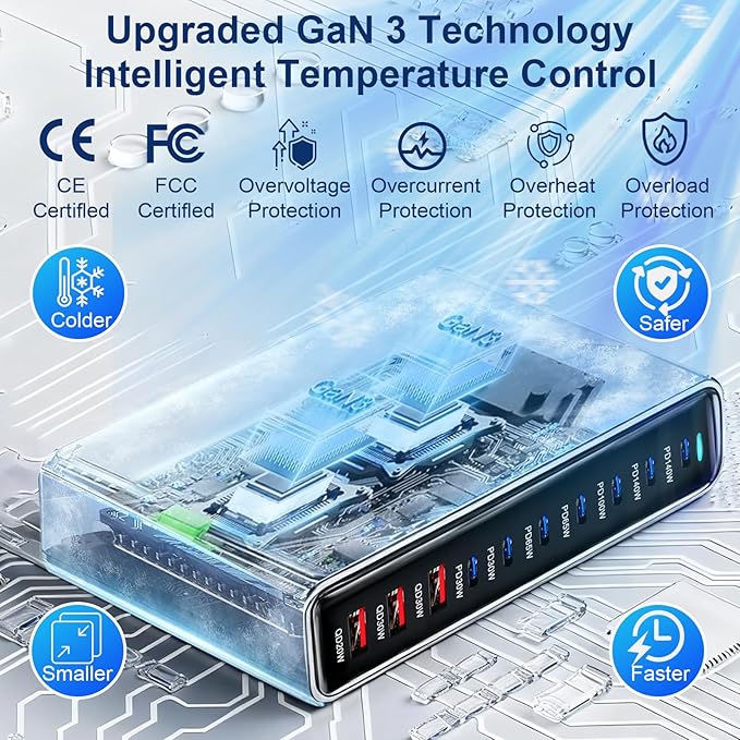 650W USB C Fast Charger Block, Dual PD3.1 140W 10 Port USB Charging Station - Image 5