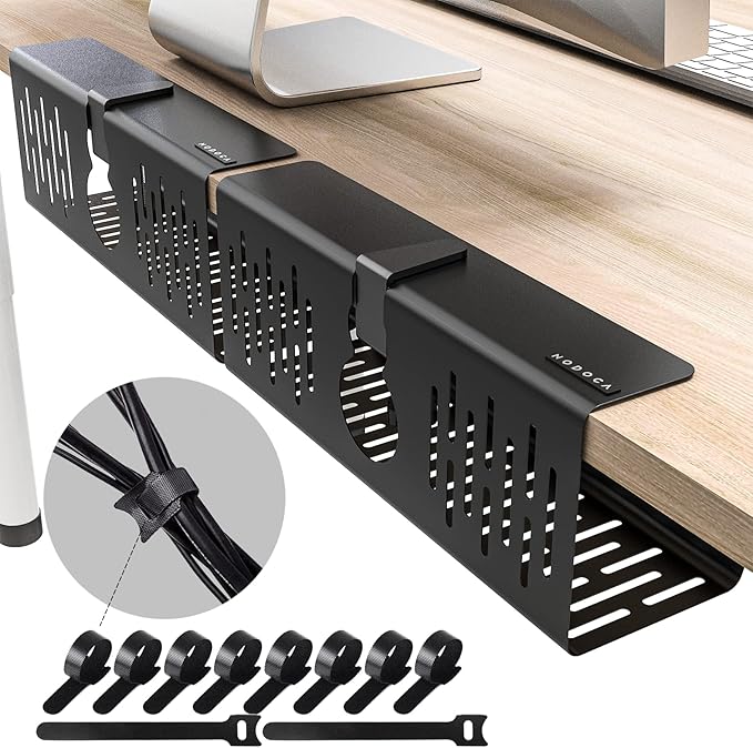 NODOCA No Drill Under Desk Cable Management Tray, Punch-Free Clamp on, Metal by NODOCA