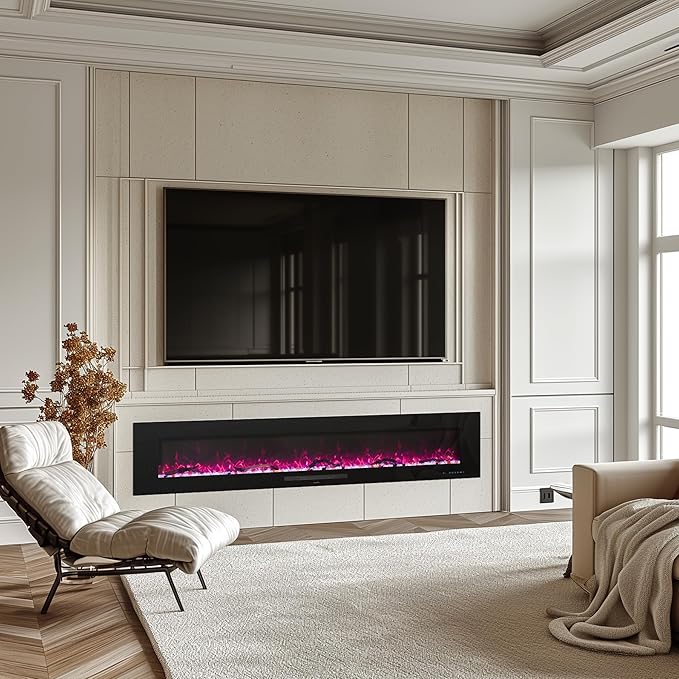 84 inches Electric Fireplace, Recessed & Wall Mounted Fireplace Heater 13 * 13 - Image 7
