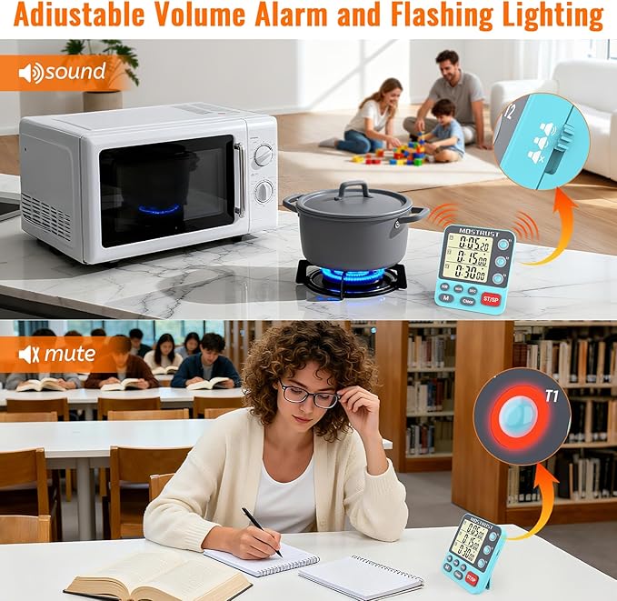 MOSTRUST Digital Dual Kitchen Timer, 3 Channels Countdown Triple Timer - Image 3