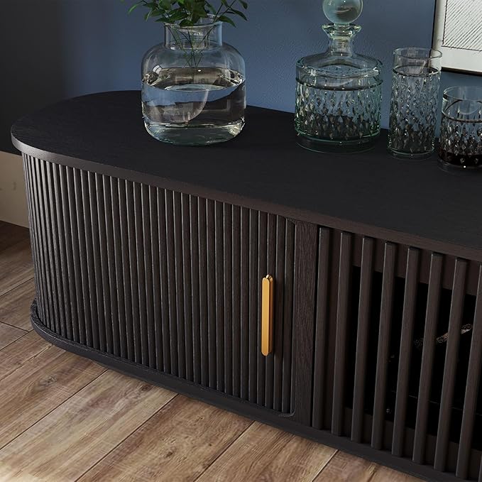 POVISON Fully-Assembled Mid-Century Modern Tambour Door TV Stand, Wood TV - Image 6