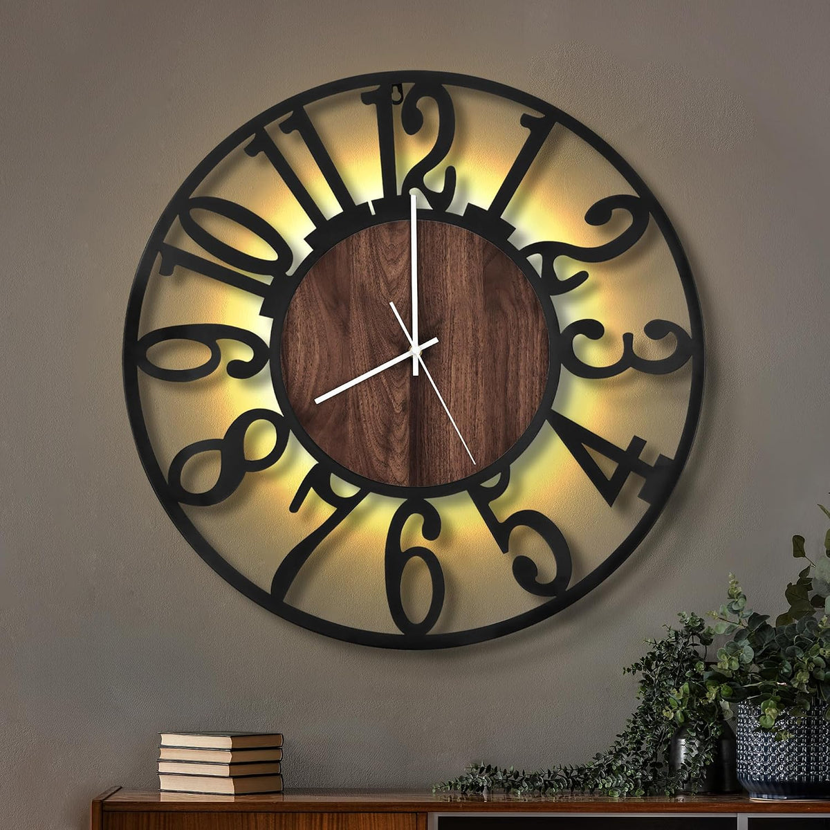 LEIKE Large Wall Clocks with Night Light Battery Operated, Silent Non Ticking