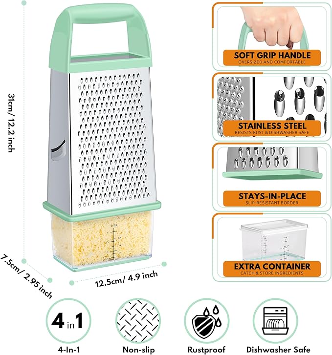 Urbanstrive Cheese Grater With Container, Professional Cheese Grater with Handle - Image 2
