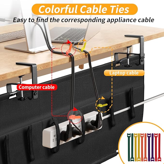 SUREUP9 No Drill Under Desk Cable Management Tray, Fabric Cable Management - Image 4