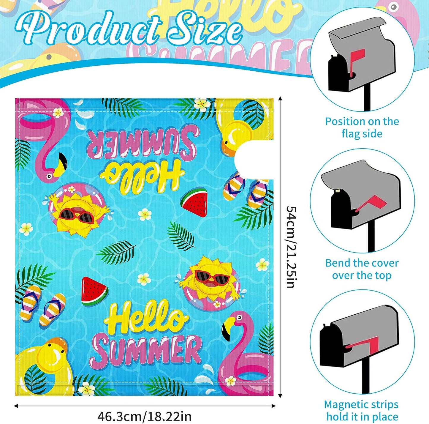 Summer Magnetic Mailbox Covers Standard Size, Flamingo Pool Mail Box Cover with Summer Design, Sunny Outdoor Garden Yard Decor