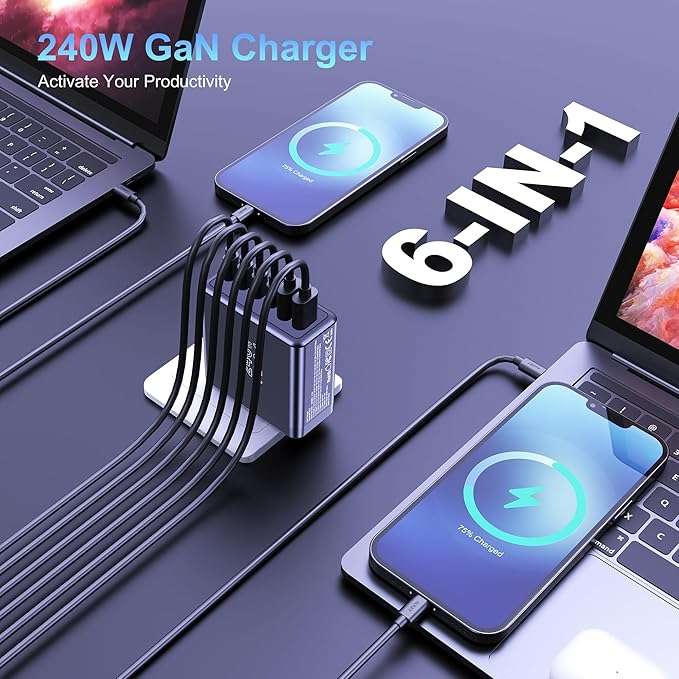 Graaci 240W USB C Charger, 140W Laptop Fast Charger, PD3.1 PPS 6-Port USB Type - Image 2