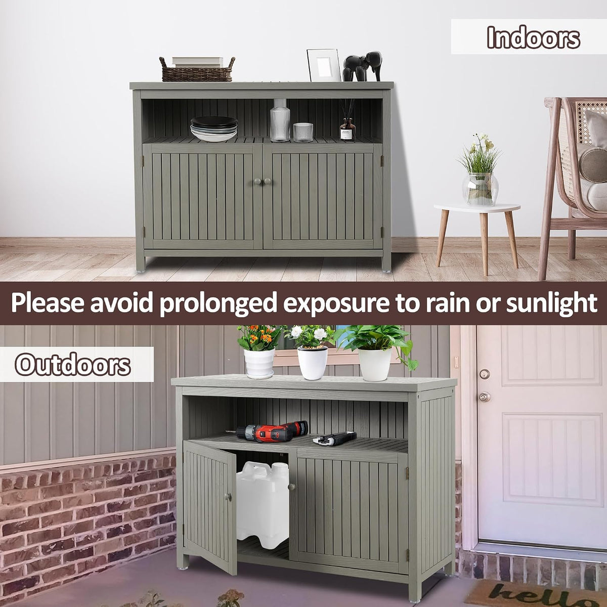 ahb outdoor console sideboards buffet cabinet(grey), front angle view