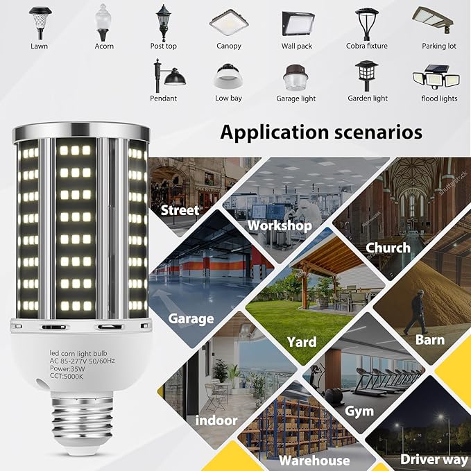 35W LED Corn Light Bulb 2 pack, Commercial Grade Daylight 5000K E26/E39 5000LM - Image 6