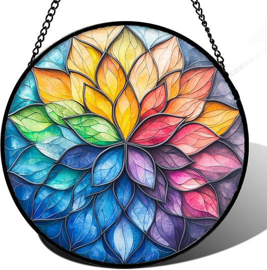 DASTOLL Stained Glass Window Hanging, Colorful Flower Petals Sun Catchers by DASTOLL