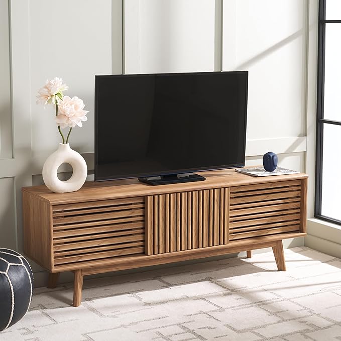 SAFAVIEH ESMA TV Stand for up to 65" Flatscreen – Oak Brown, Sliding Doors - Image 2