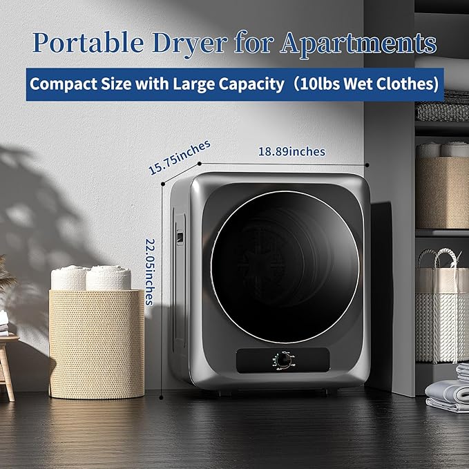 VCJ Portable Clothes Dryer for Apartment, 10lbs Compact Electric Laundry Dryer - Image 2