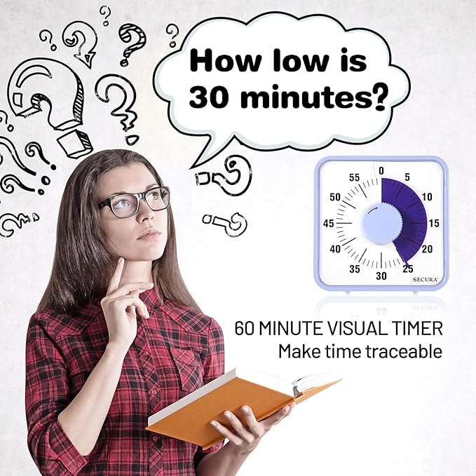 Secura 7.5 Inch Visual Timer, 60 Minute Oversize Visual Countdown Timer - Image 2
