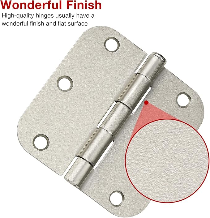 42 Pack Rounded Door Hinges Brushed Nickel 3.5 Inch Interior 5/8" 3-1/2" Flat - Image 3