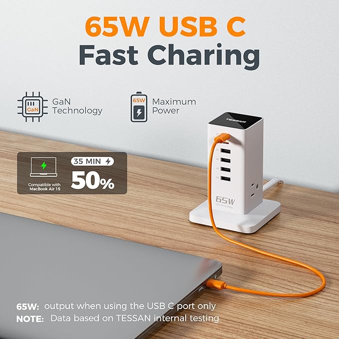USB Charging Station for Multiple Devices PD 65W, TESSAN 9-in-1 USB C Charger - Image 3