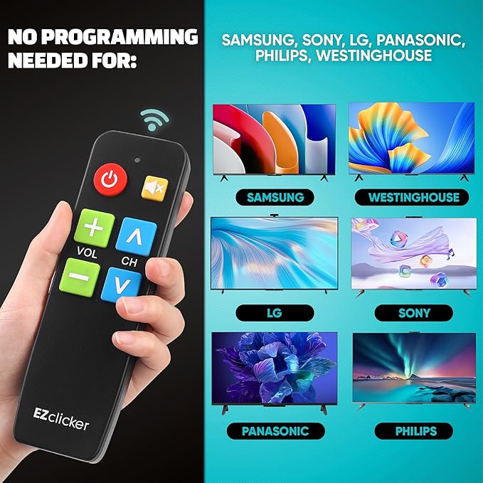 EZclicker TV Remote for Seniors, Extra Simple Big Button Remote Works - Image 7