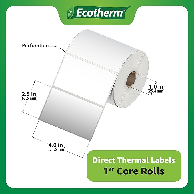 4" x 2.5" Thermal Labels | 4 Rolls | 2400 Labels | fits Zebra, Offnova Thermal - Image 3