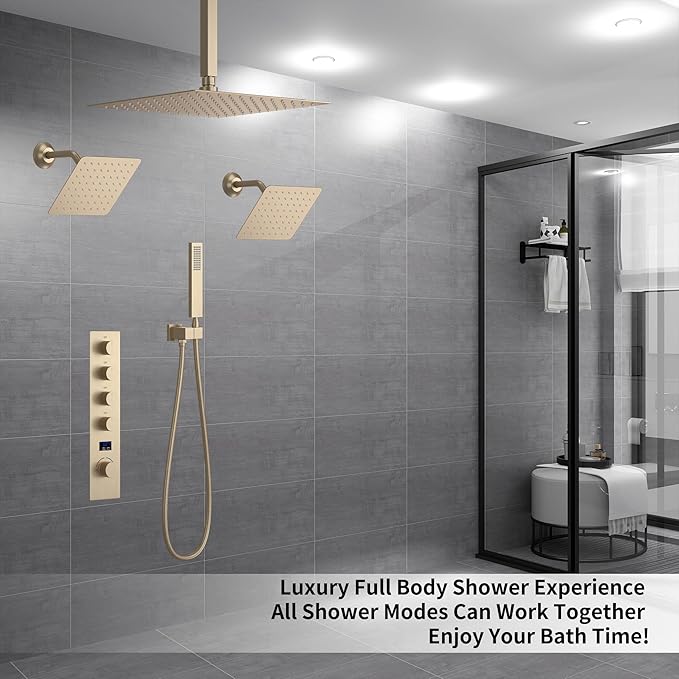 KATAIS Brushed Gold Shower System Digital Temperature Display Shower Faucet Set - Image 2
