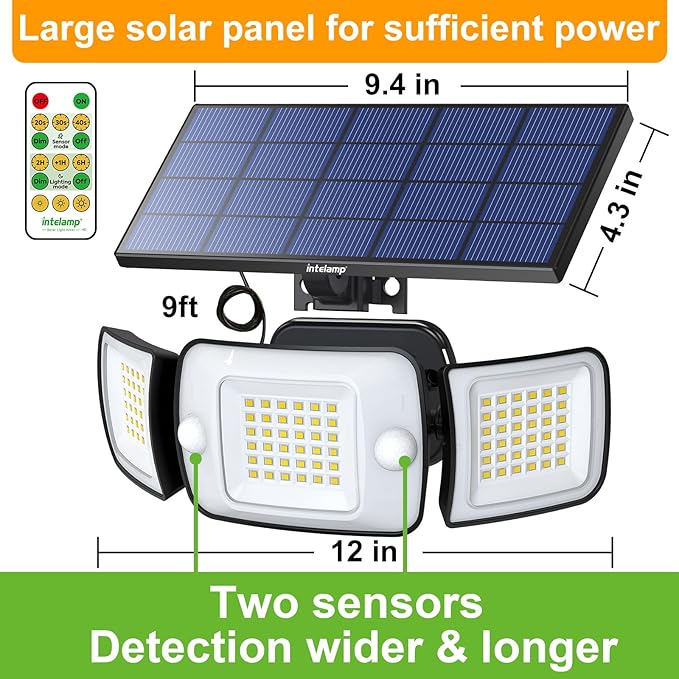 intelamp Solar Flood Lights Outdoor Waterproof, 2 Pack 6000mAh 1200LM Solar - Image 4