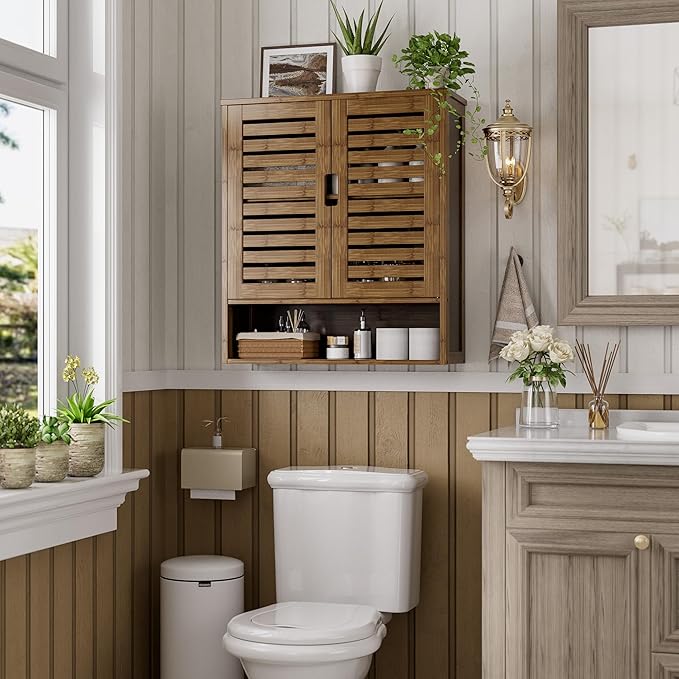 SMIBUY Bathroom Cabinet Wall Mounted, Bamboo Over-The-Toilet Storage Organizer - Image 2